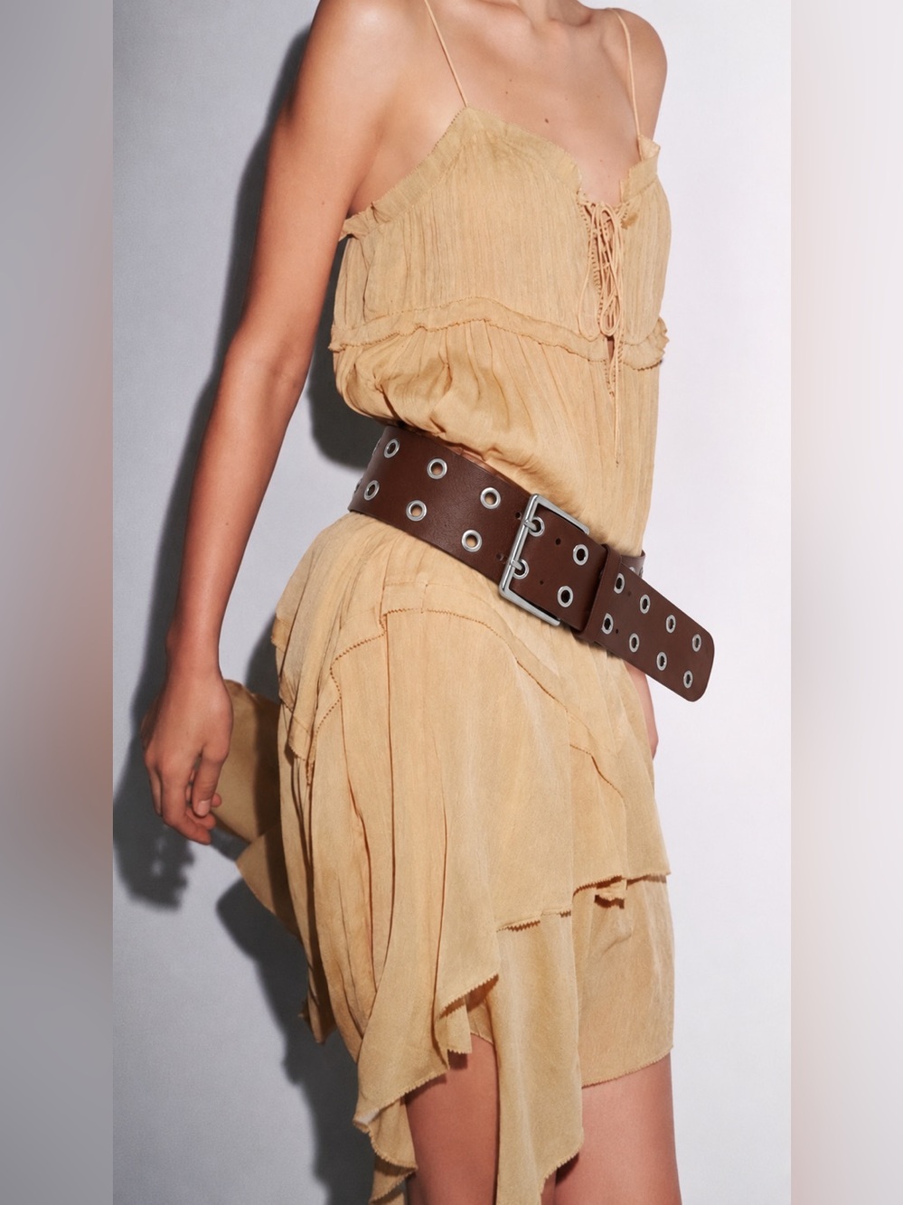 Zara Studded Brown Wide Leather Belt